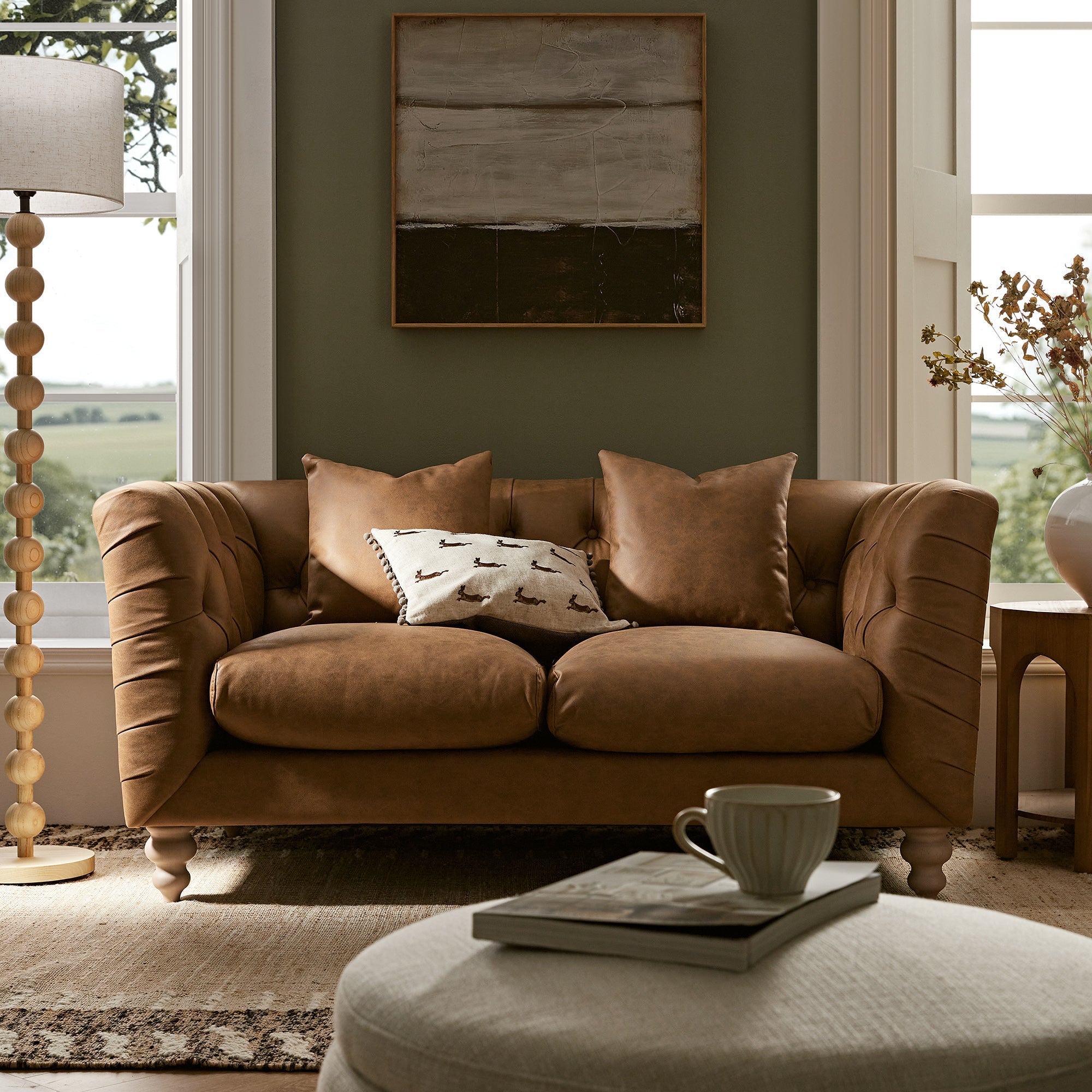 Chesterfield 2-Seater Sofa in Tan Faux Leather