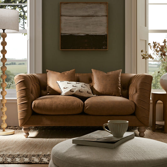 Chesterfield 2-Seater Sofa in Tan Faux Leather