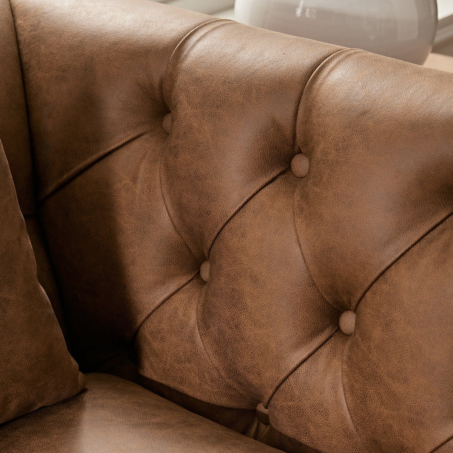Chesterfield 2-Seater Sofa in Tan Faux Leather