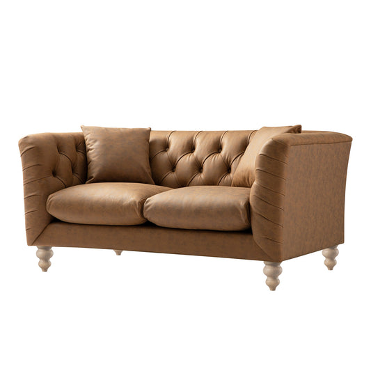 Chesterfield 2-Seater Sofa in Tan Faux Leather
