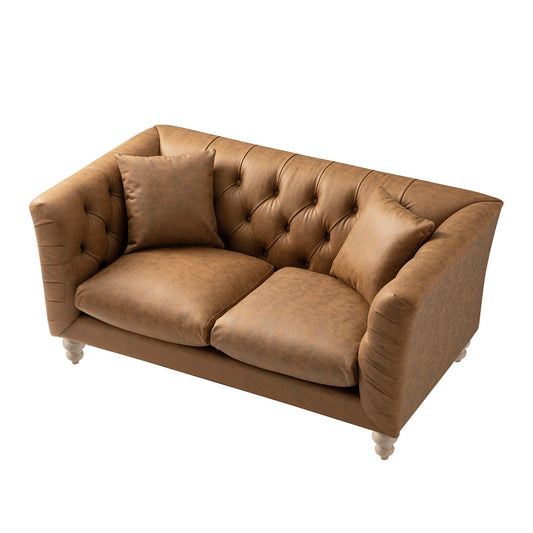 Chesterfield 2-Seater Sofa in Tan Faux Leather