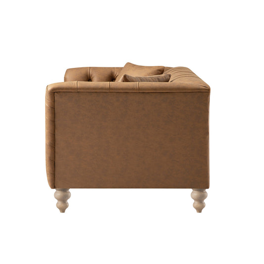 Chesterfield 2-Seater Sofa in Tan Faux Leather