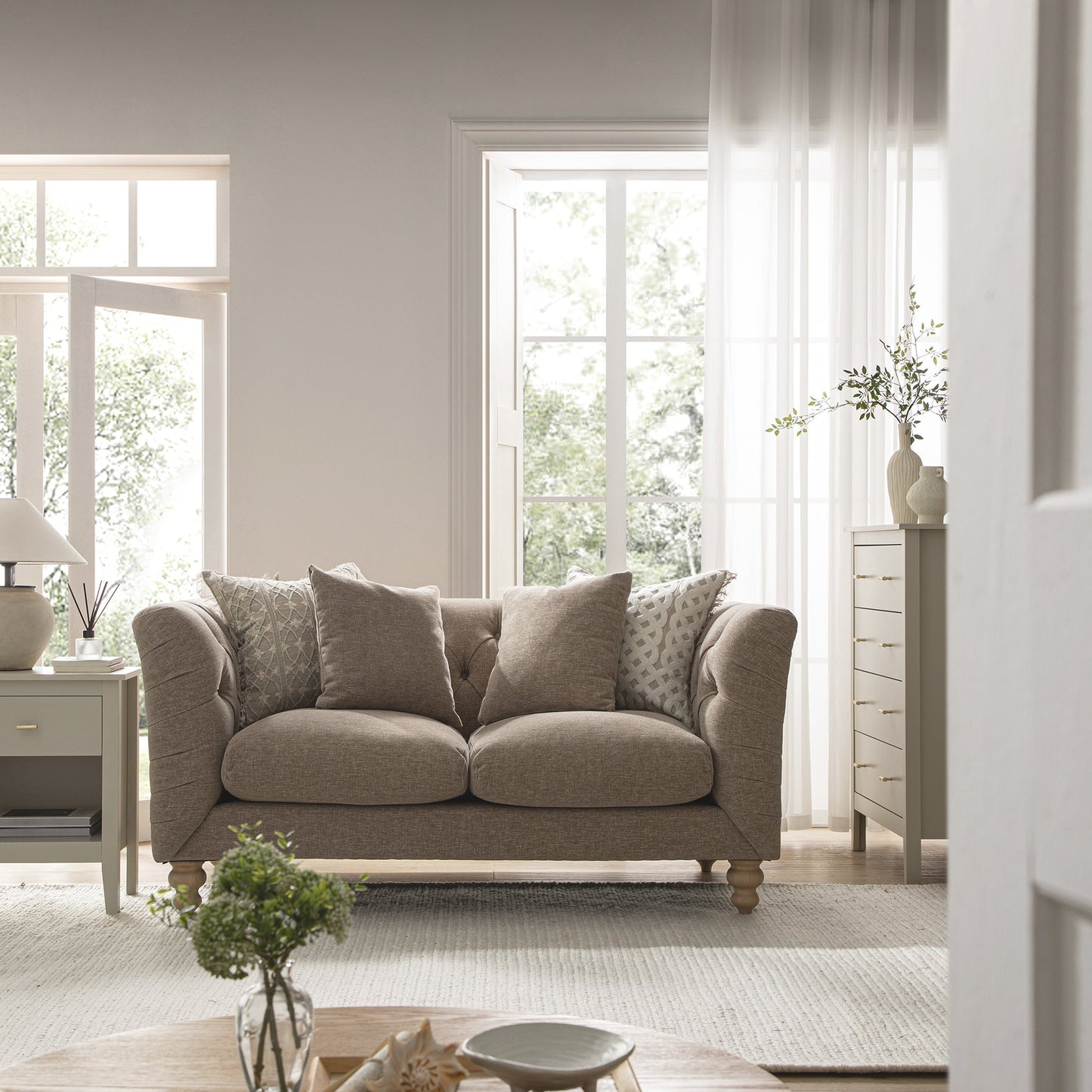 Chesterfield 2-Seater Sofa in Taupe Chenille