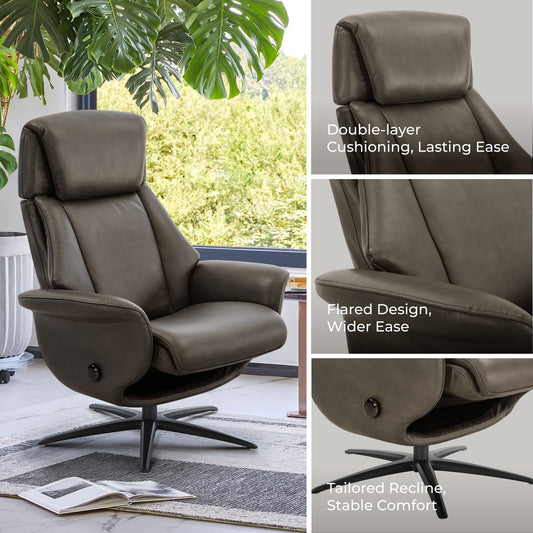 Swivel Reclining Chair with Ottoman in Genuine Leather