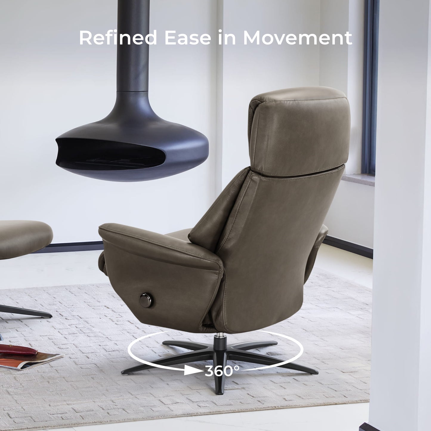 Swivel Reclining Chair with Ottoman in Genuine Leather