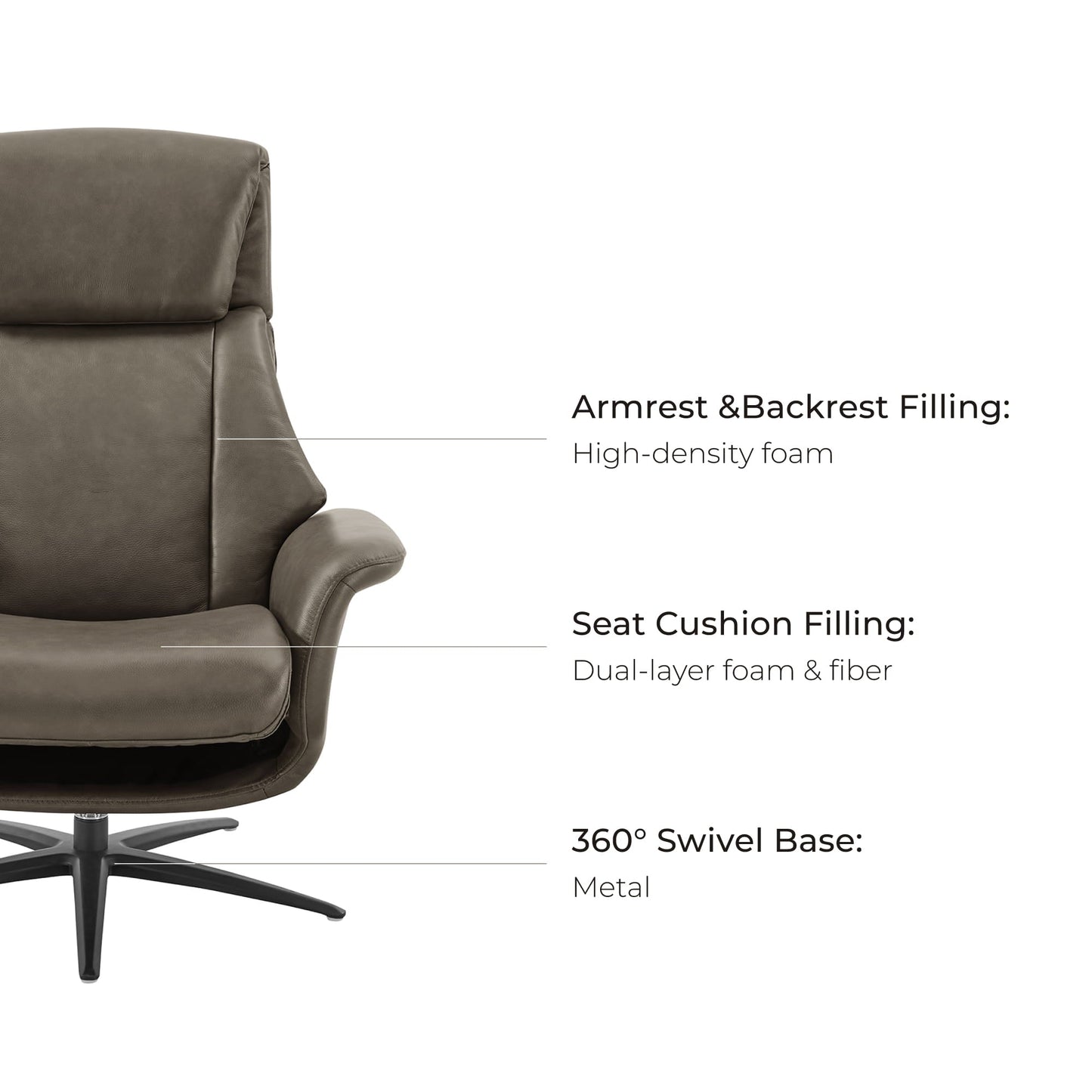 Swivel Reclining Chair with Ottoman in Genuine Leather