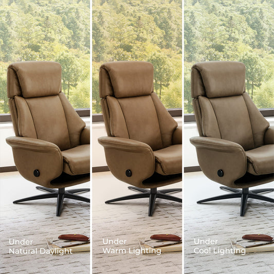 Swivel Reclining Chair with Ottoman in Genuine Leather