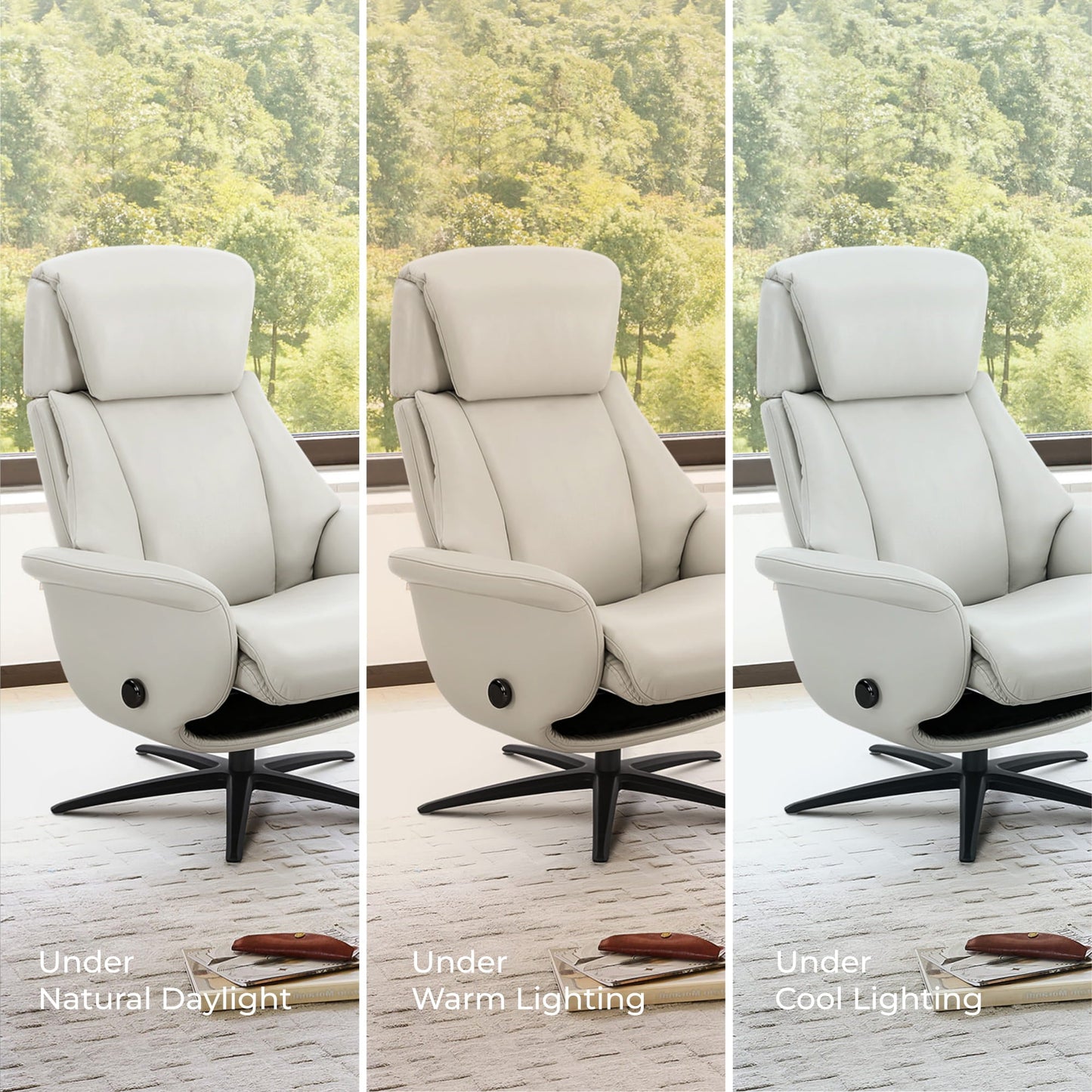 Swivel Reclining Chair with Ottoman in Genuine Leather