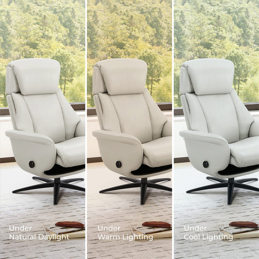 Swivel Reclining Chair with Ottoman in Genuine Leather