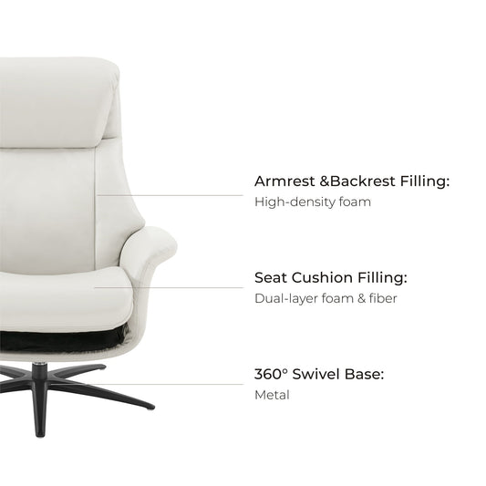 Swivel Reclining Chair with Ottoman in Genuine Leather