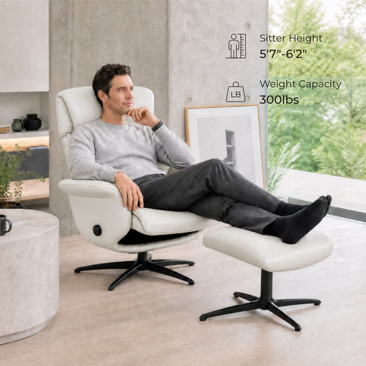 Swivel Reclining Chair with Ottoman in Genuine Leather