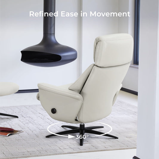 Swivel Reclining Chair with Ottoman in Genuine Leather