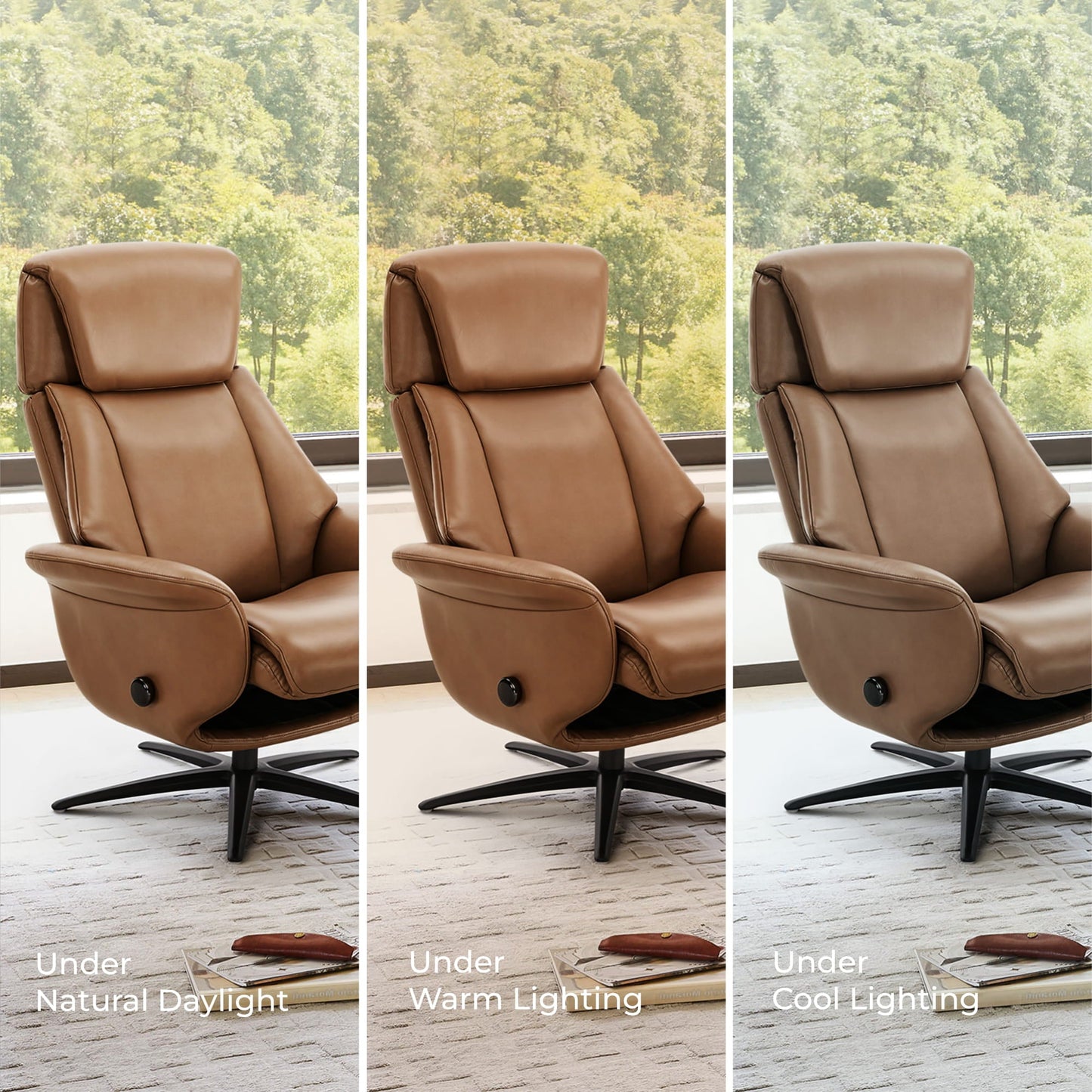 Swivel Reclining Chair with Ottoman in Genuine Leather