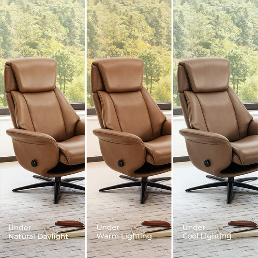 Swivel Reclining Chair with Ottoman in Genuine Leather