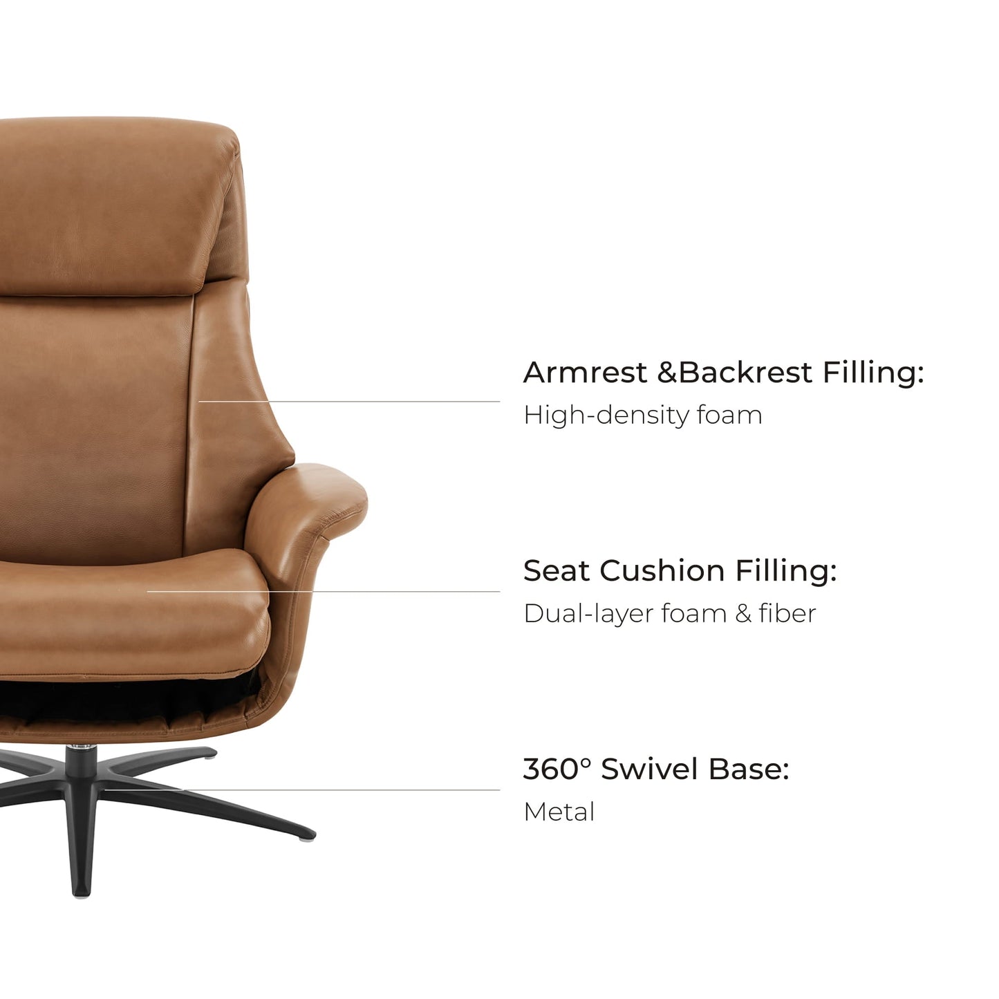 Swivel Reclining Chair with Ottoman in Genuine Leather