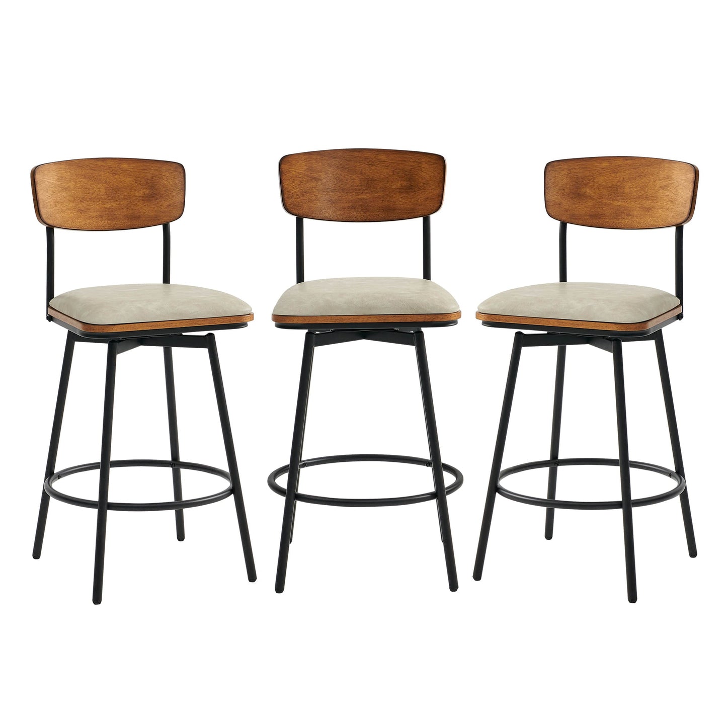 Swivel Bar Stools with Upholstered Seat and Back Rest