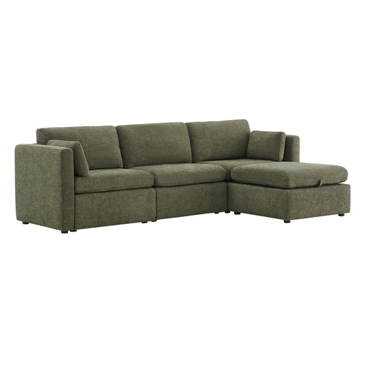 Modular 4-Seat Sofa Chaise with Storage Ottoman