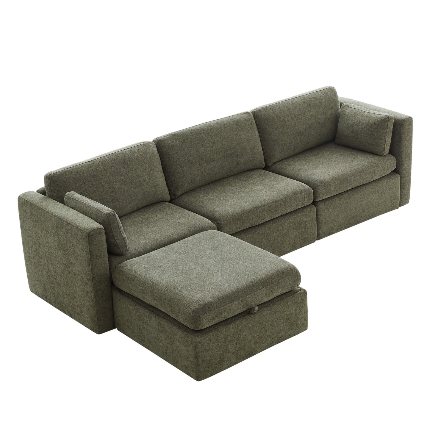 Modular 4-Seat Sofa Chaise with Storage Ottoman