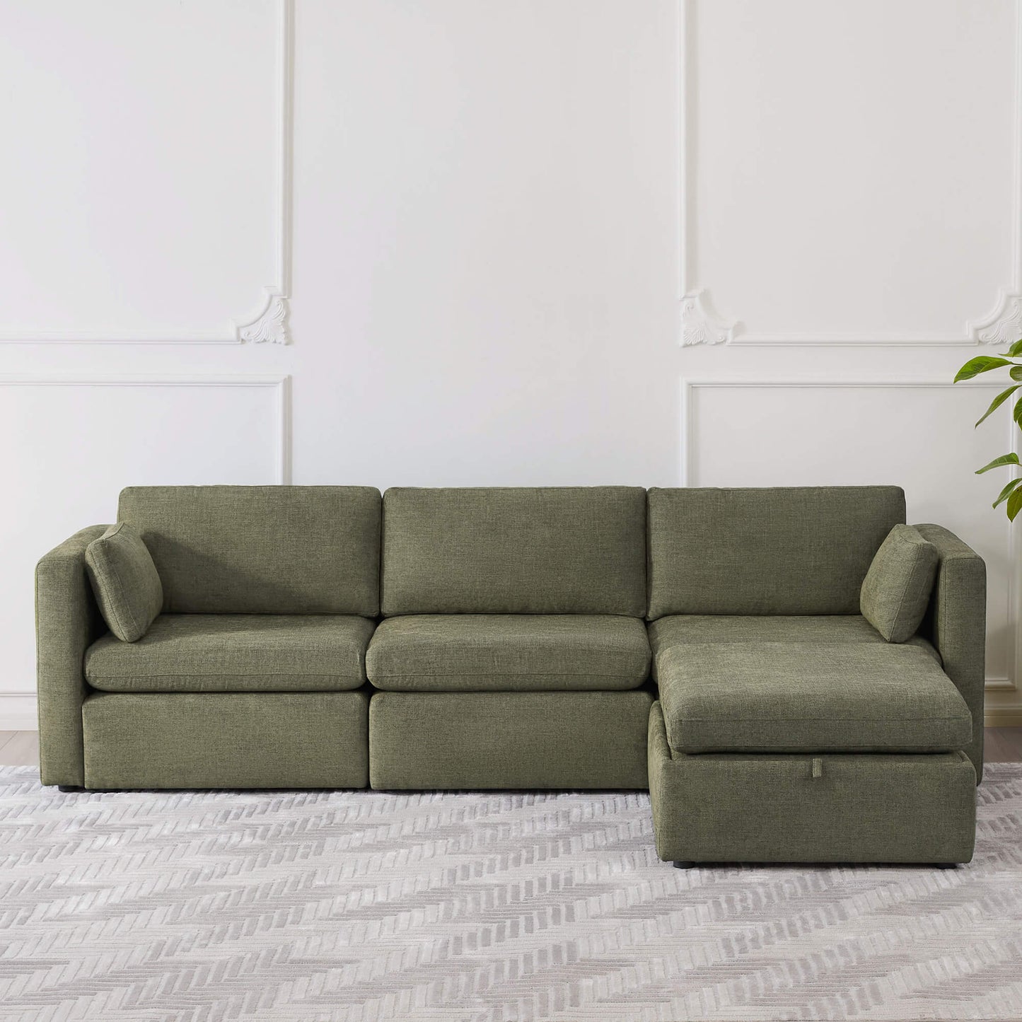 Modular 4-Seat Sofa Chaise with Storage Ottoman