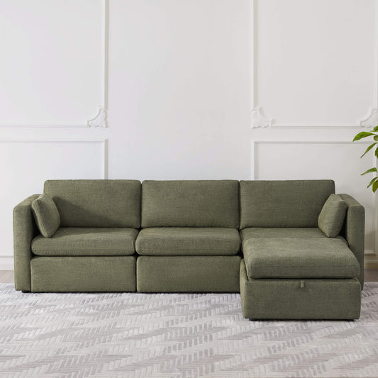 Modular 4-Seat Sofa Chaise with Storage Ottoman