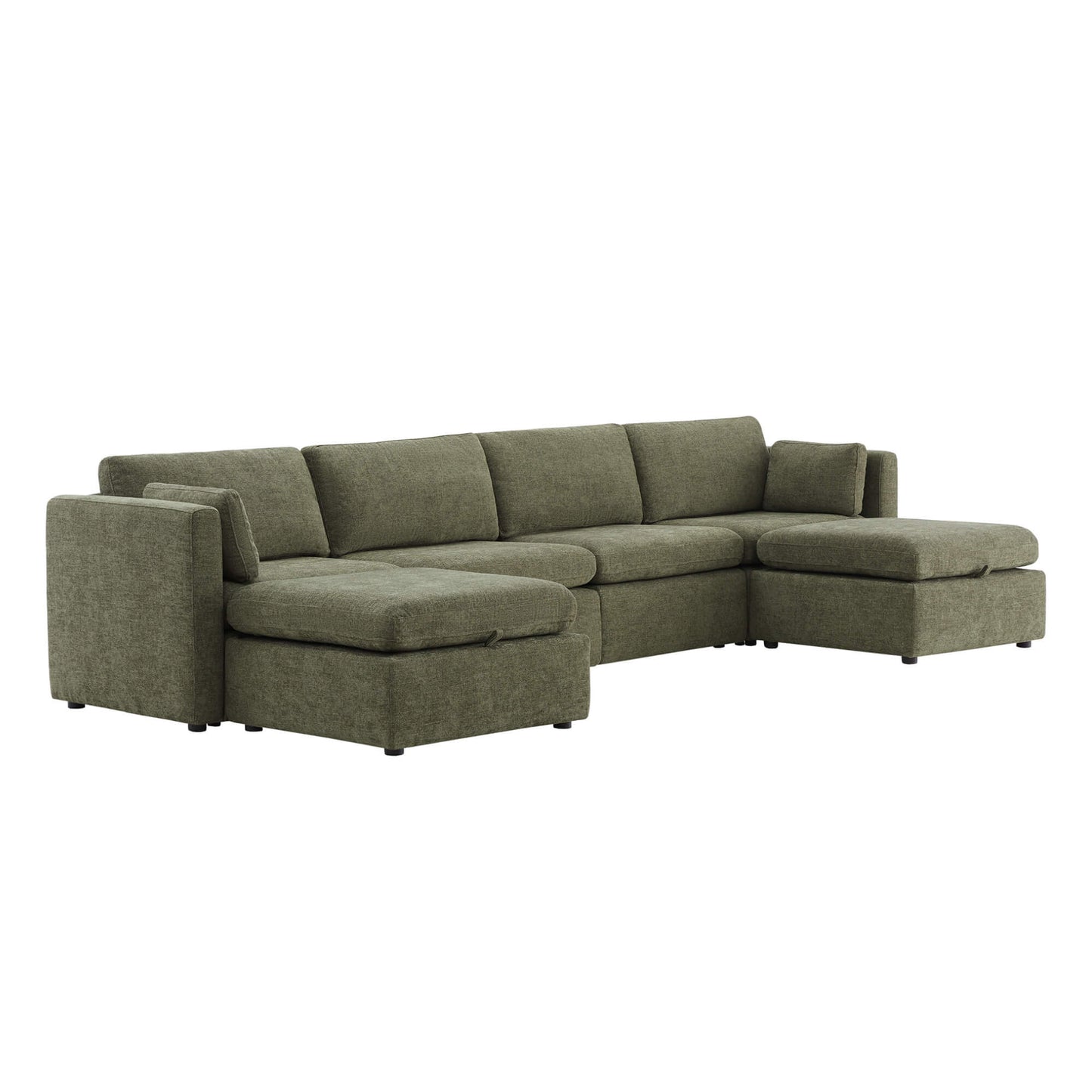 Modular Sofa Chaise in Grey with Storage Ottomans