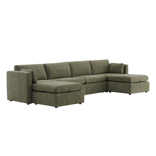 Modular Sofa Chaise in Grey with Storage Ottomans