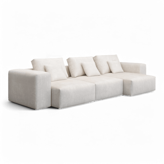 Sectional Sofa in Ivory Fabric with Modern Design
