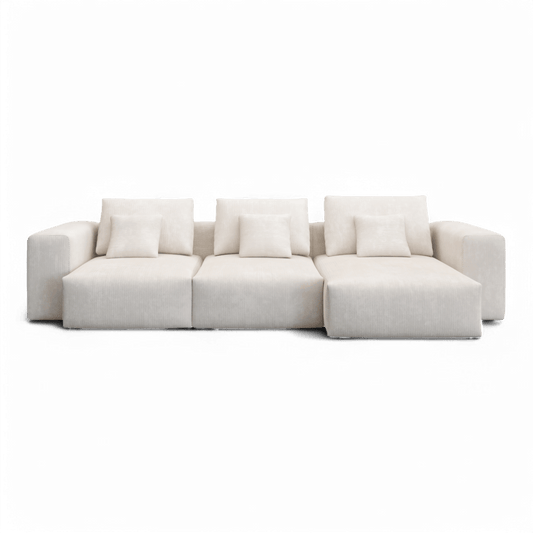 Sectional Sofa in Ivory Fabric with Modern Design