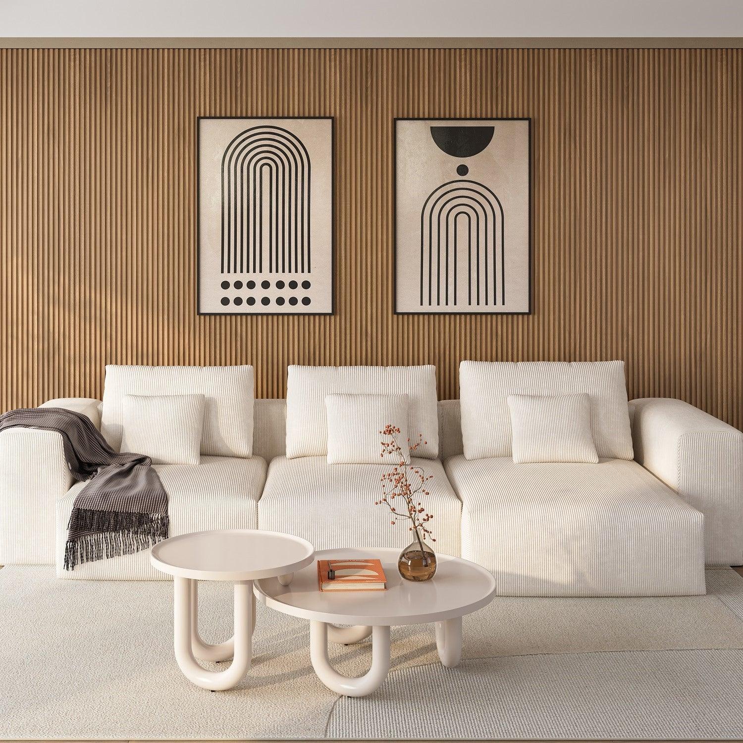 Sectional Sofa in Ivory Fabric with Modern Design