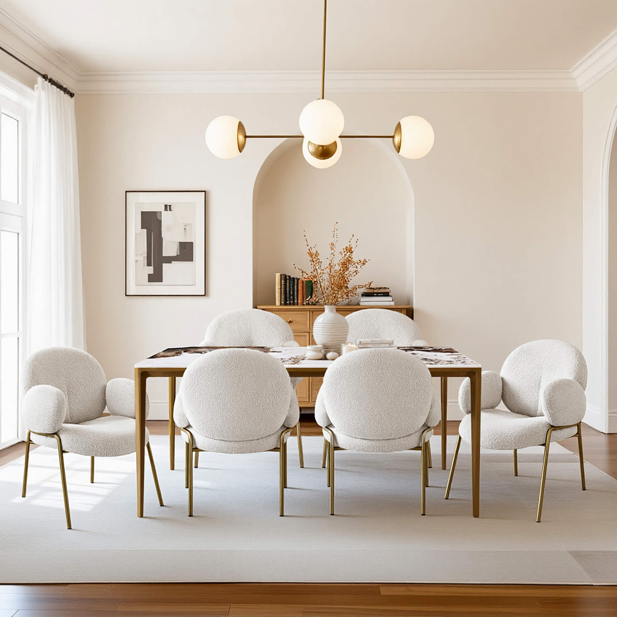 Cloud-Shaped Boucle Dining Chair with Soft Curved Back