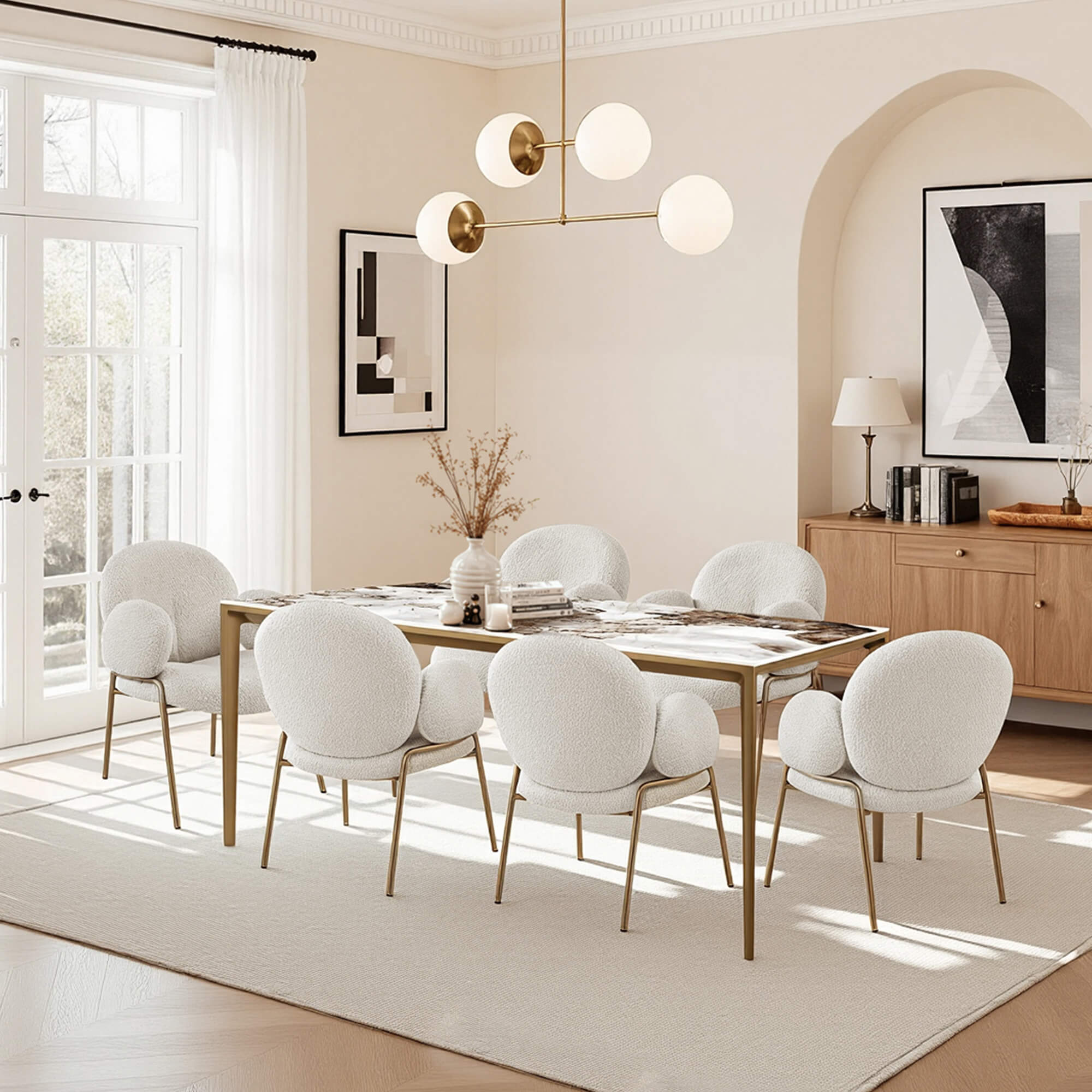 Cloud-Shaped Boucle Dining Chair with Soft Curved Back