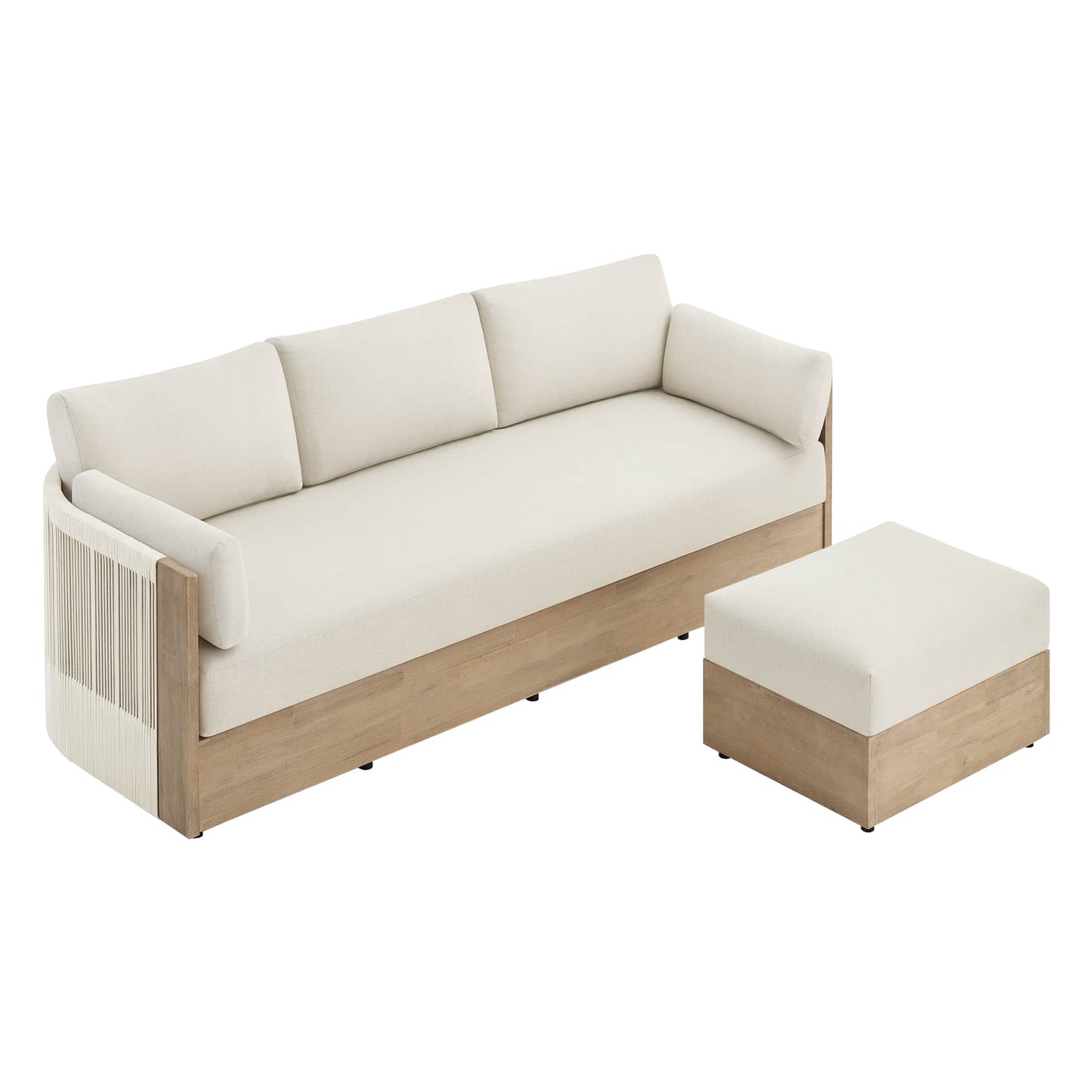 Clover 3-Seater Sofa in Acacia Wood with Rope Detailing