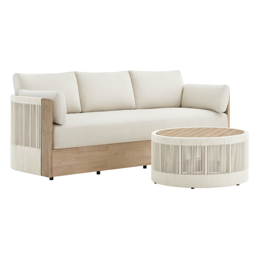 Clover 3-Seater Sofa in Acacia Wood with Rope Detailing