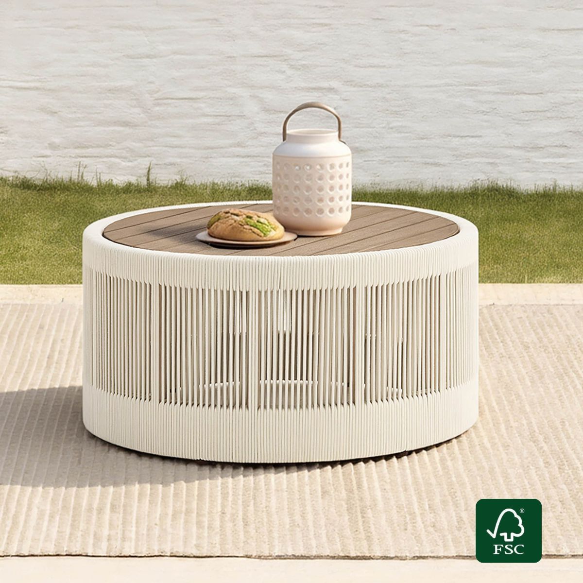 Clover Acacia Wood Coffee Table with Rope Detailing