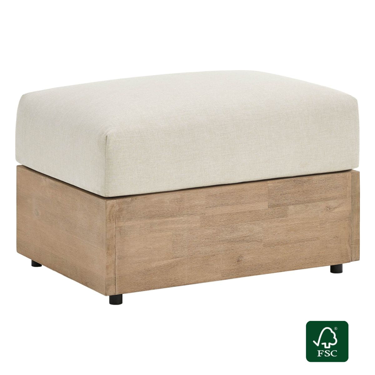 Clover Acacia Wood Outdoor Ottoman with Cushioned Top