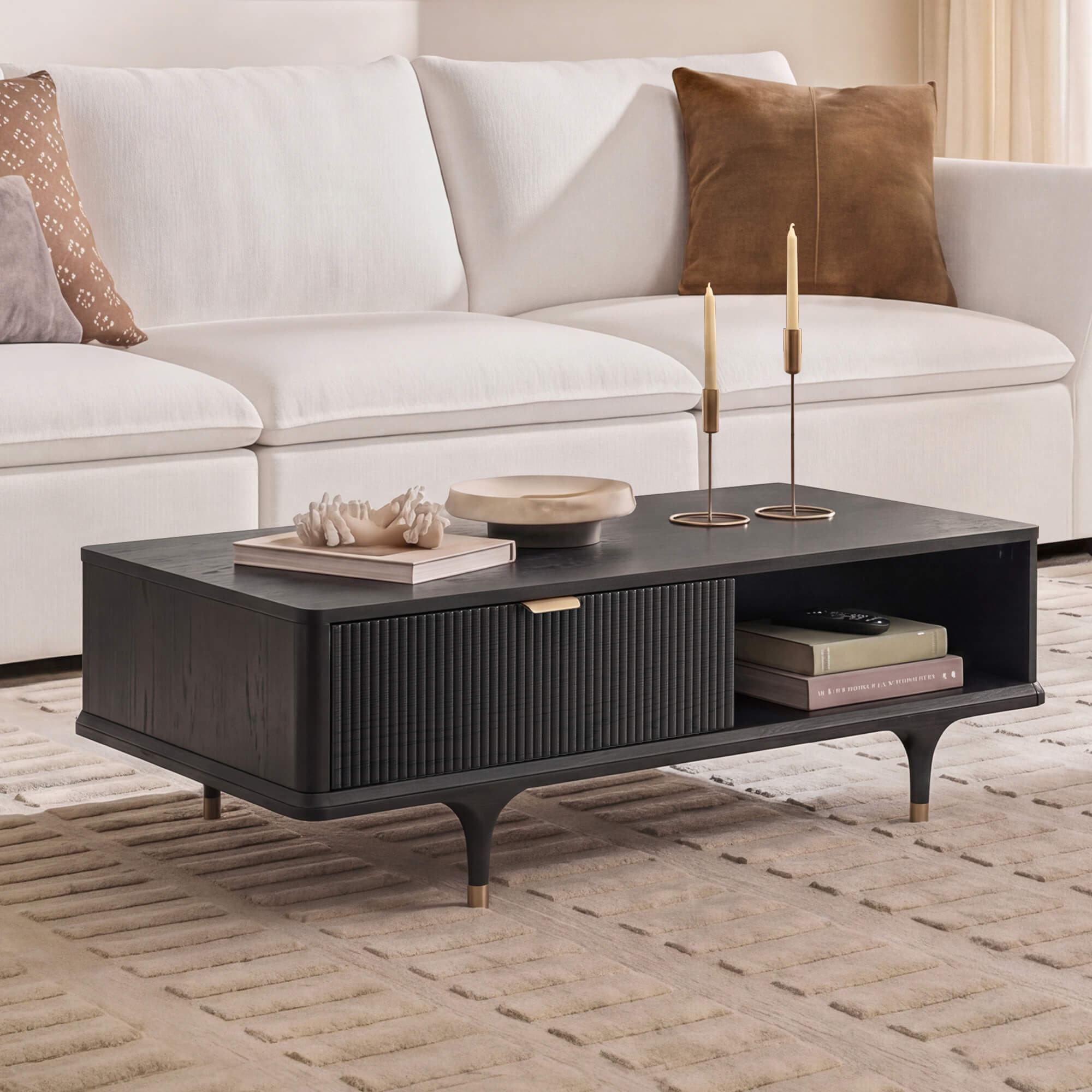 Coffee Table in Oak with Dual-Zoned Storage Compartments