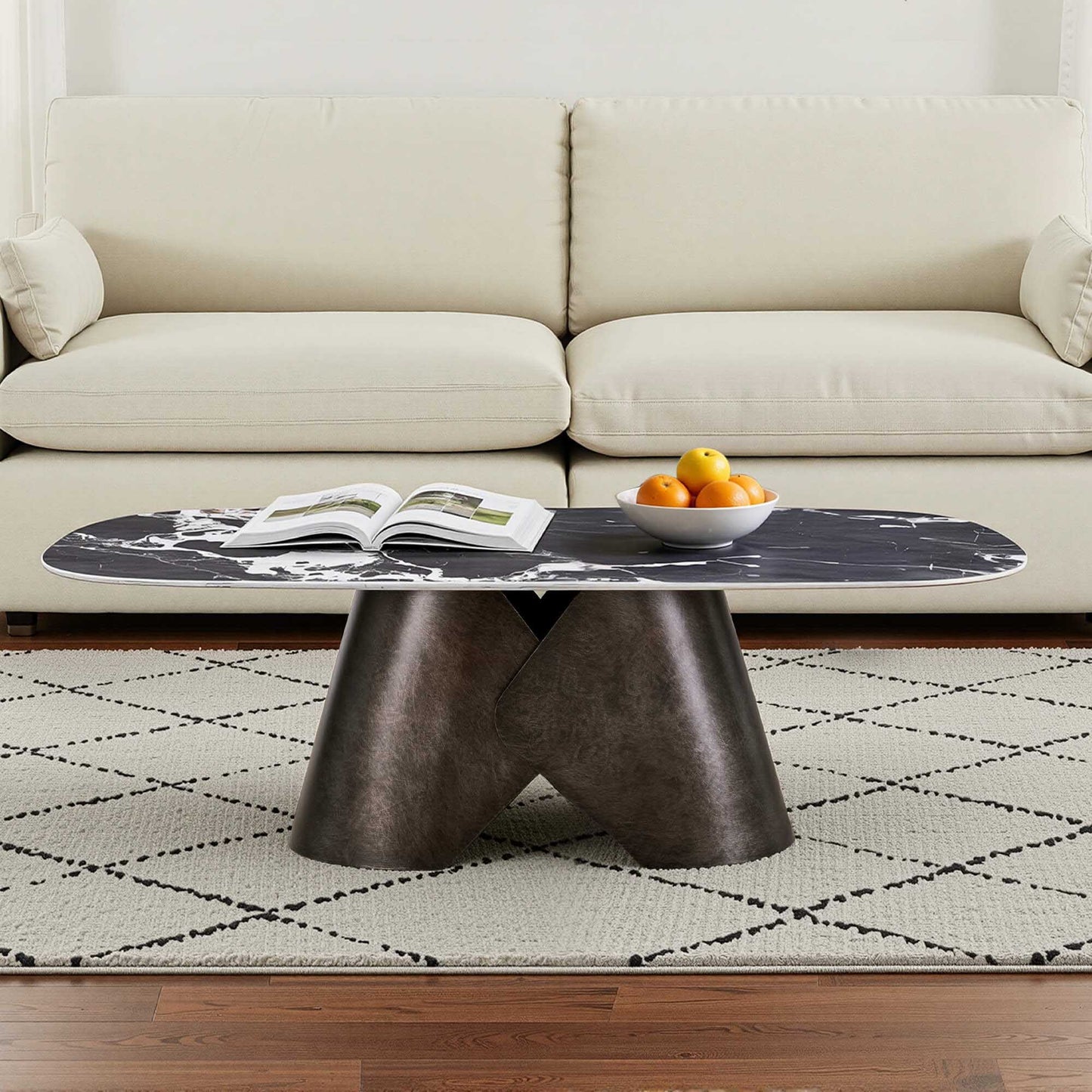 Coffee Table with Black Sintered Stone and Angular Design