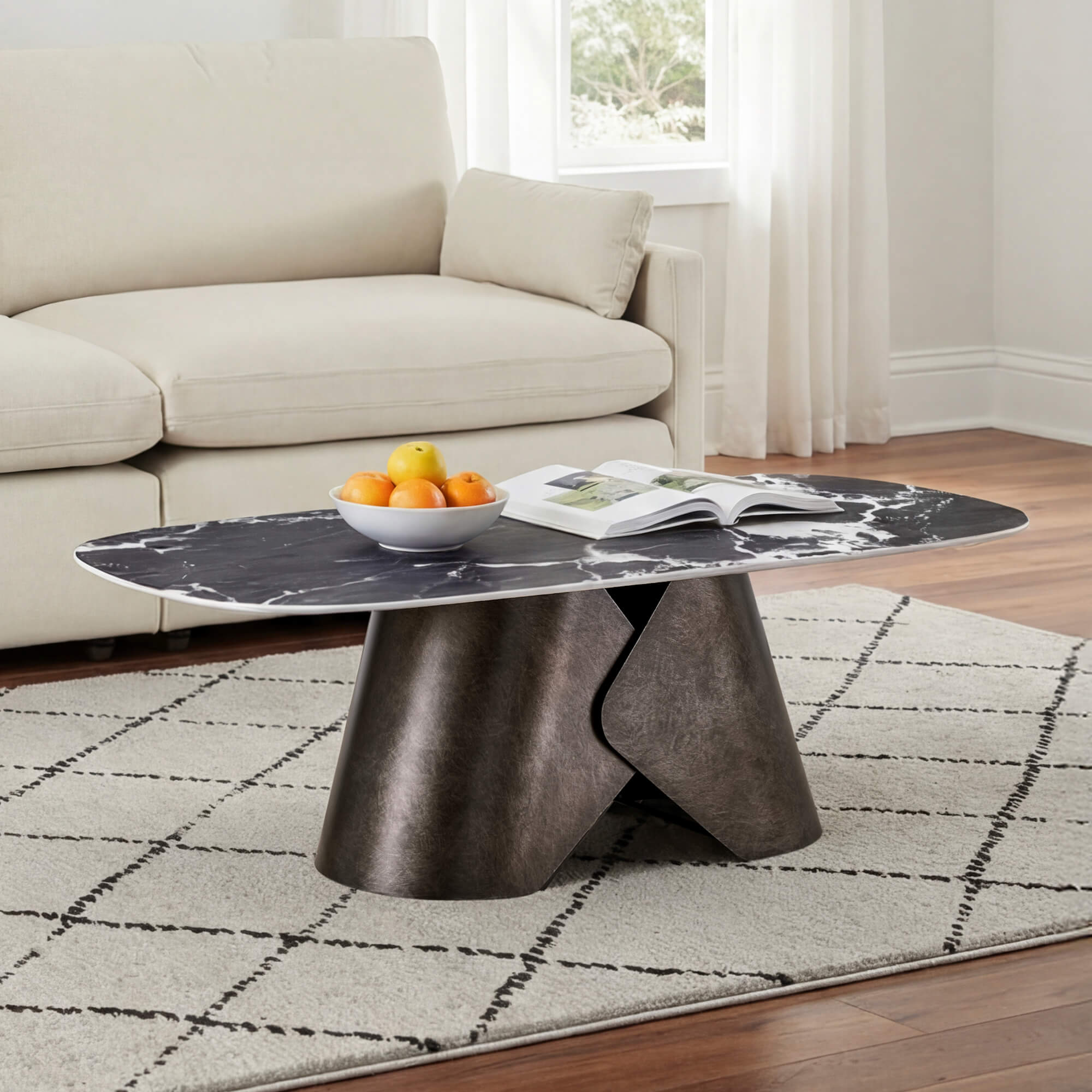 Coffee Table with Black Sintered Stone and Angular Design