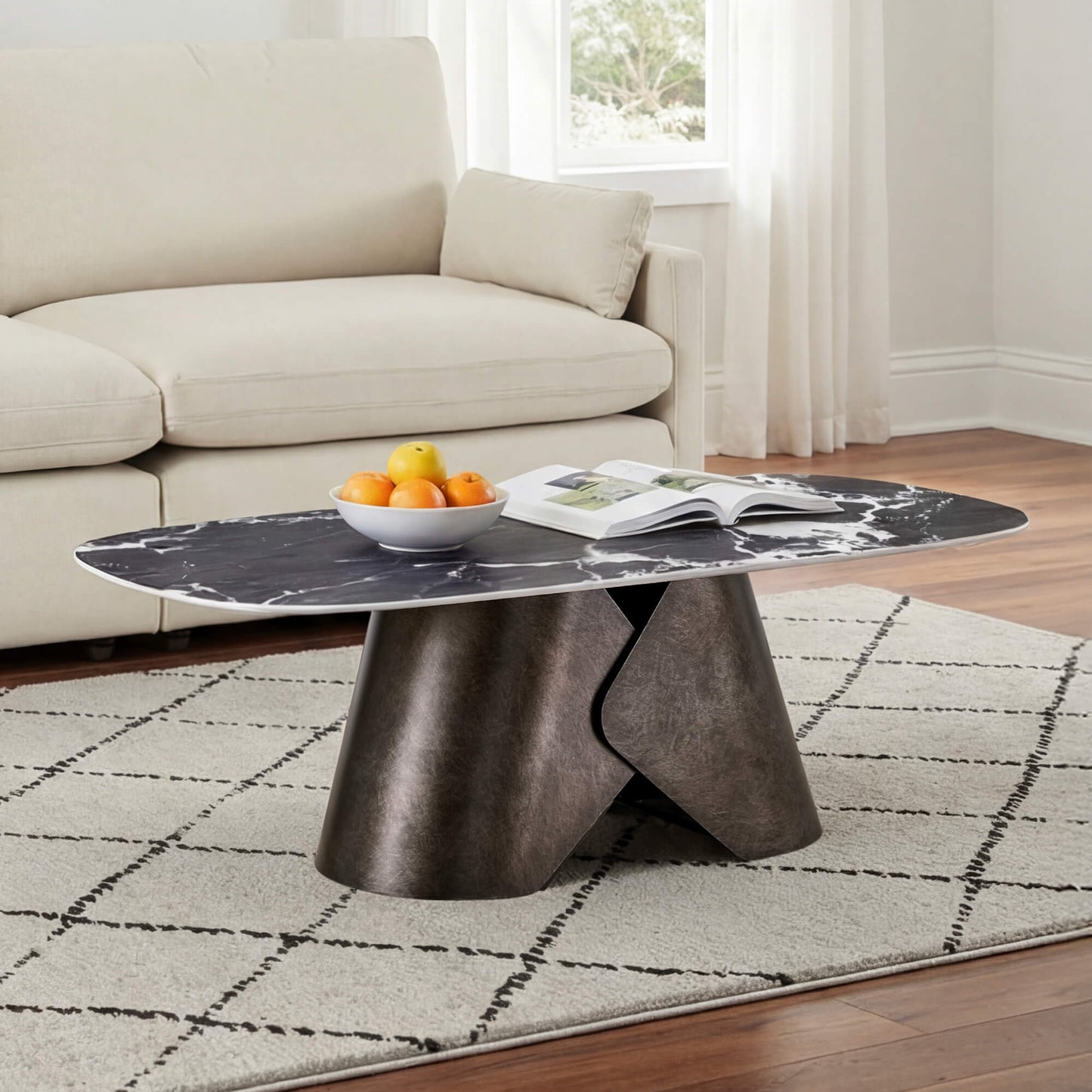 Coffee Table with Black Sintered Stone and Angular Design