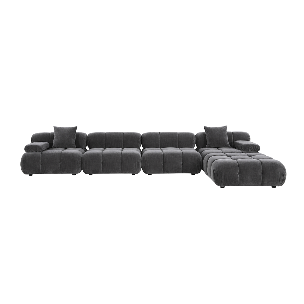 Large Sectional Sofa in Graphite with Curved Armrests