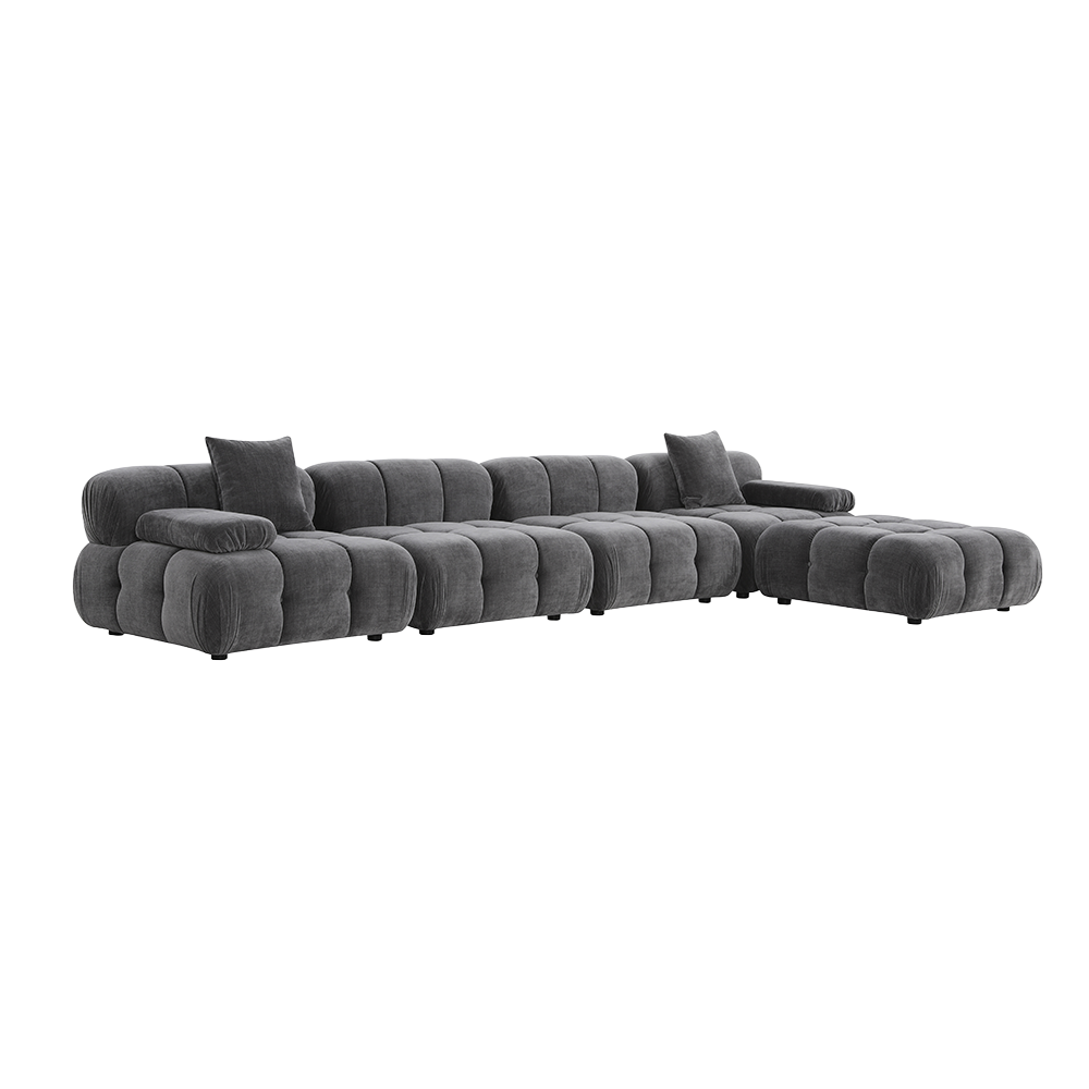 Large Sectional Sofa in Graphite with Curved Armrests