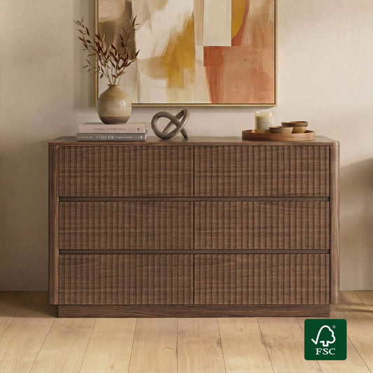 Coral 46" Fluted Double Dresser with 6 Drawers