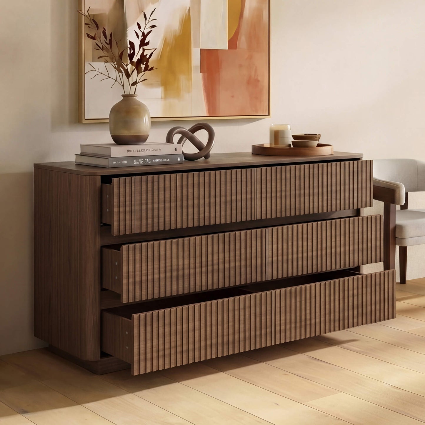 Coral 46" Fluted Double Dresser with 6 Drawers