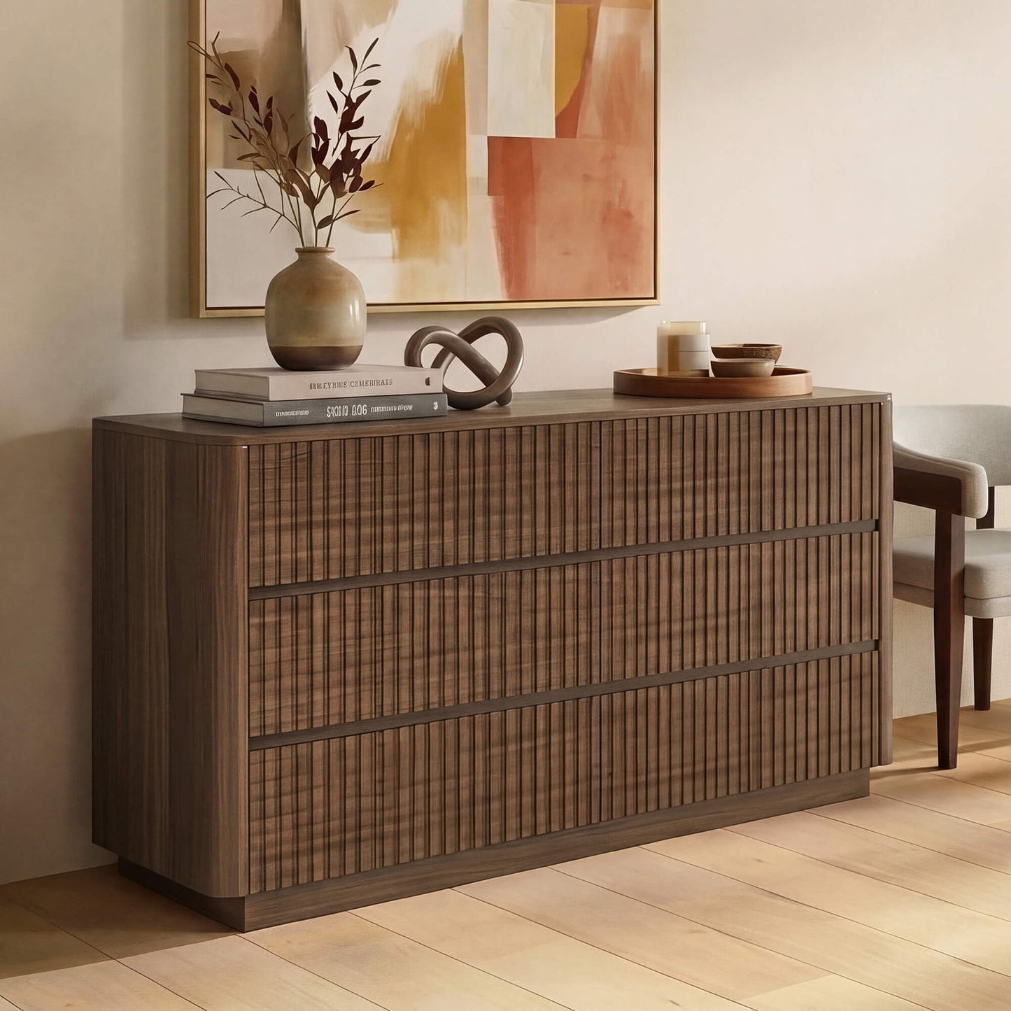 Coral 46" Fluted Double Dresser with 6 Drawers
