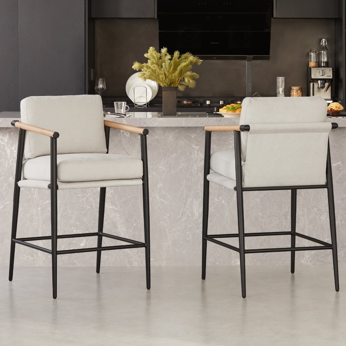 Counter Stool with Sleek Metal Legs and Upholstered Seat