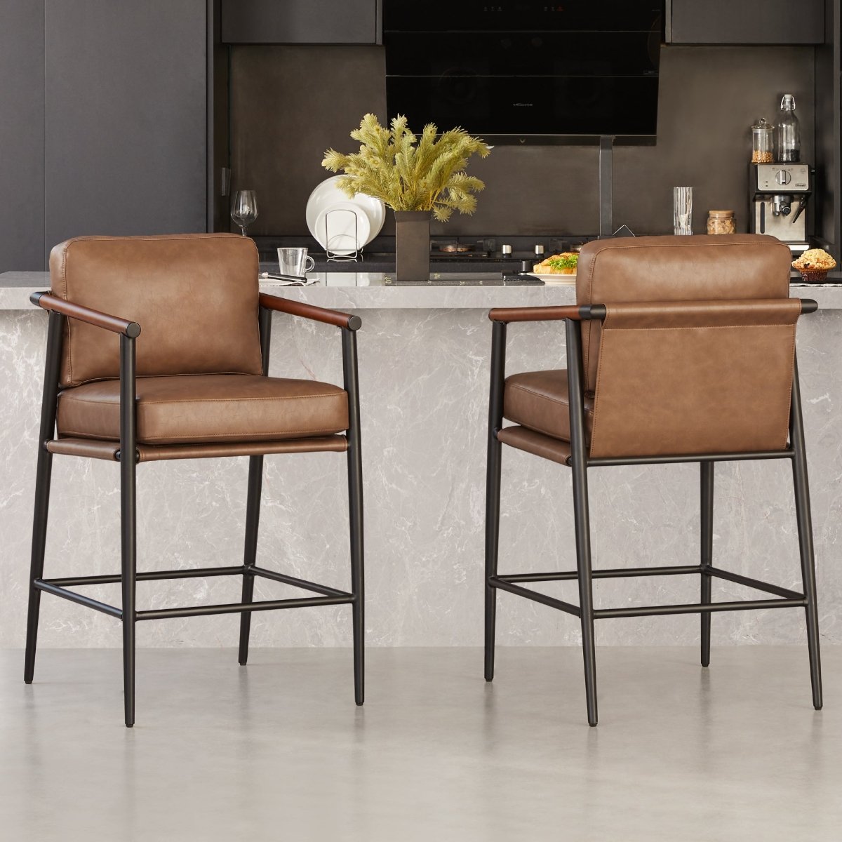 Counter Stool with Sleek Metal Legs and Upholstered Seat
