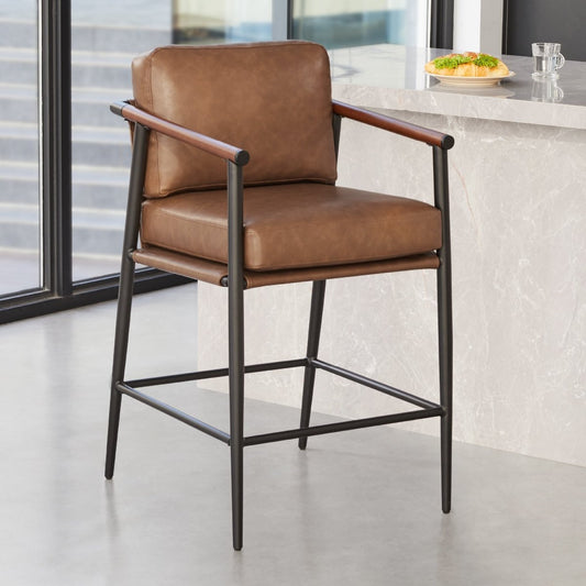 Counter Stool with Sleek Metal Legs and Upholstered Seat