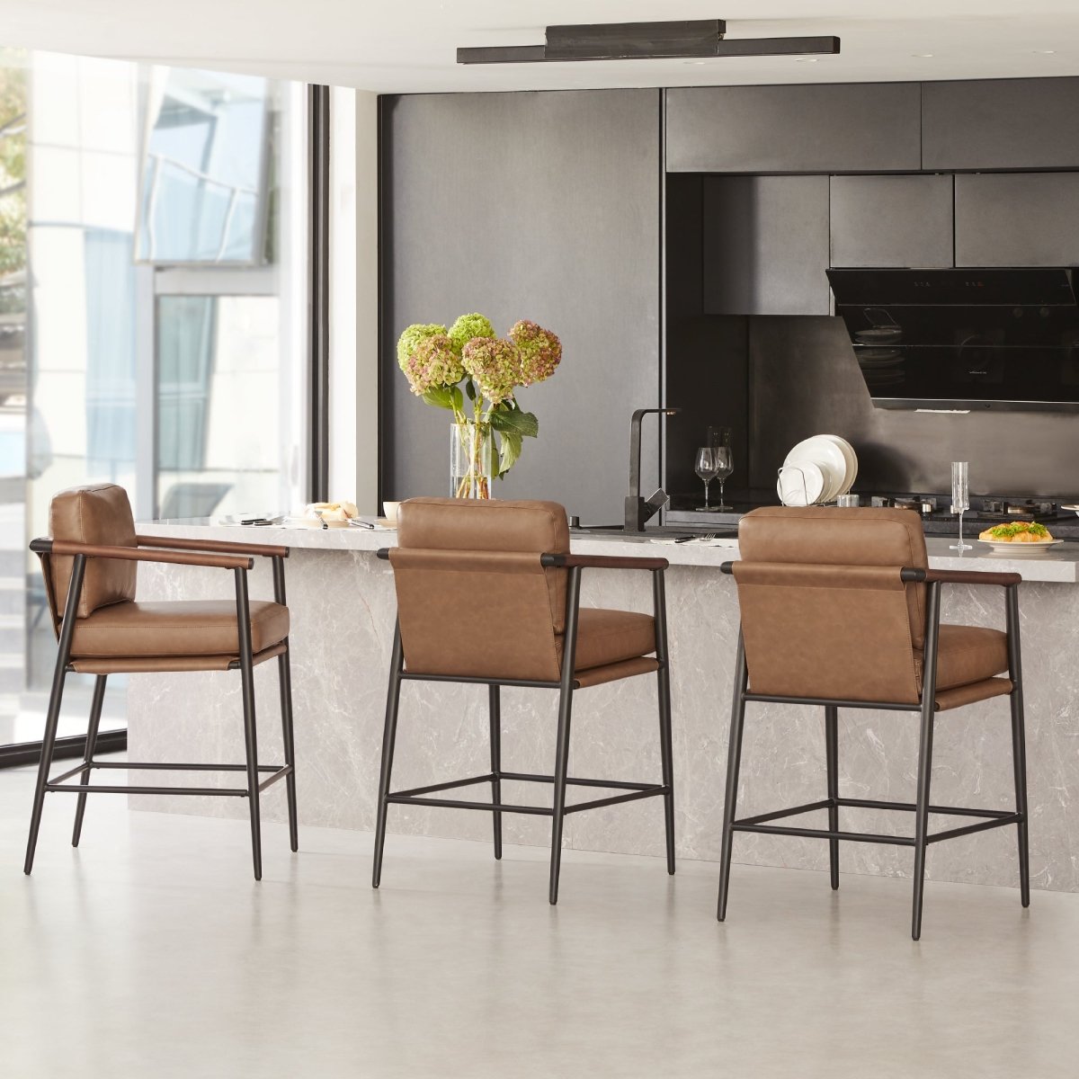 Counter Stool with Sleek Metal Legs and Upholstered Seat