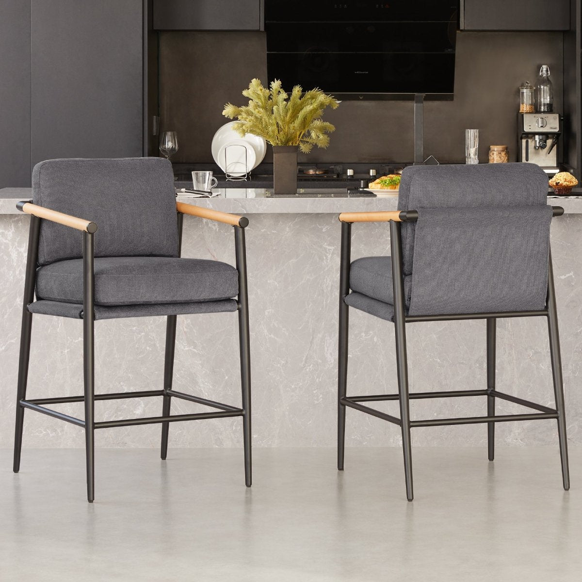 Counter Stool with Sleek Metal Legs and Upholstered Seat