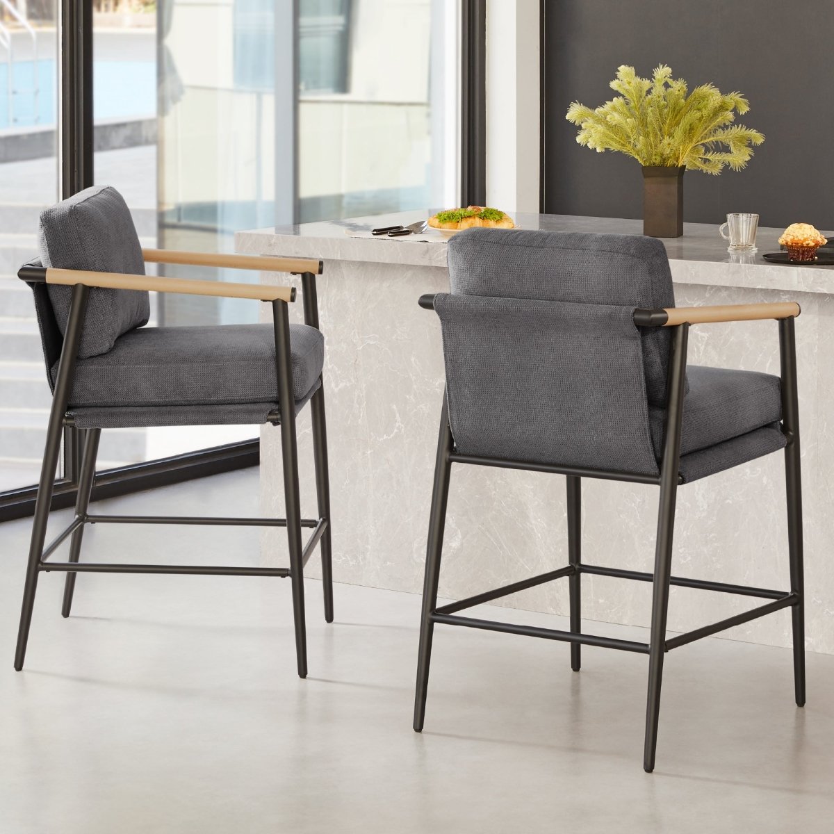 Counter Stool with Sleek Metal Legs and Upholstered Seat